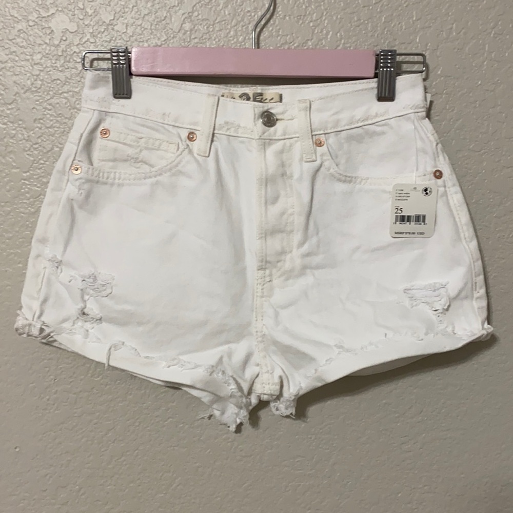 Free People Optic White Distressed Shorts